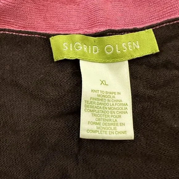 Sigrid Olsen Vintage y2k Cropped Cardigan Sweater Size XL Pink Brown Crochet Bow - Picture 6 of 11